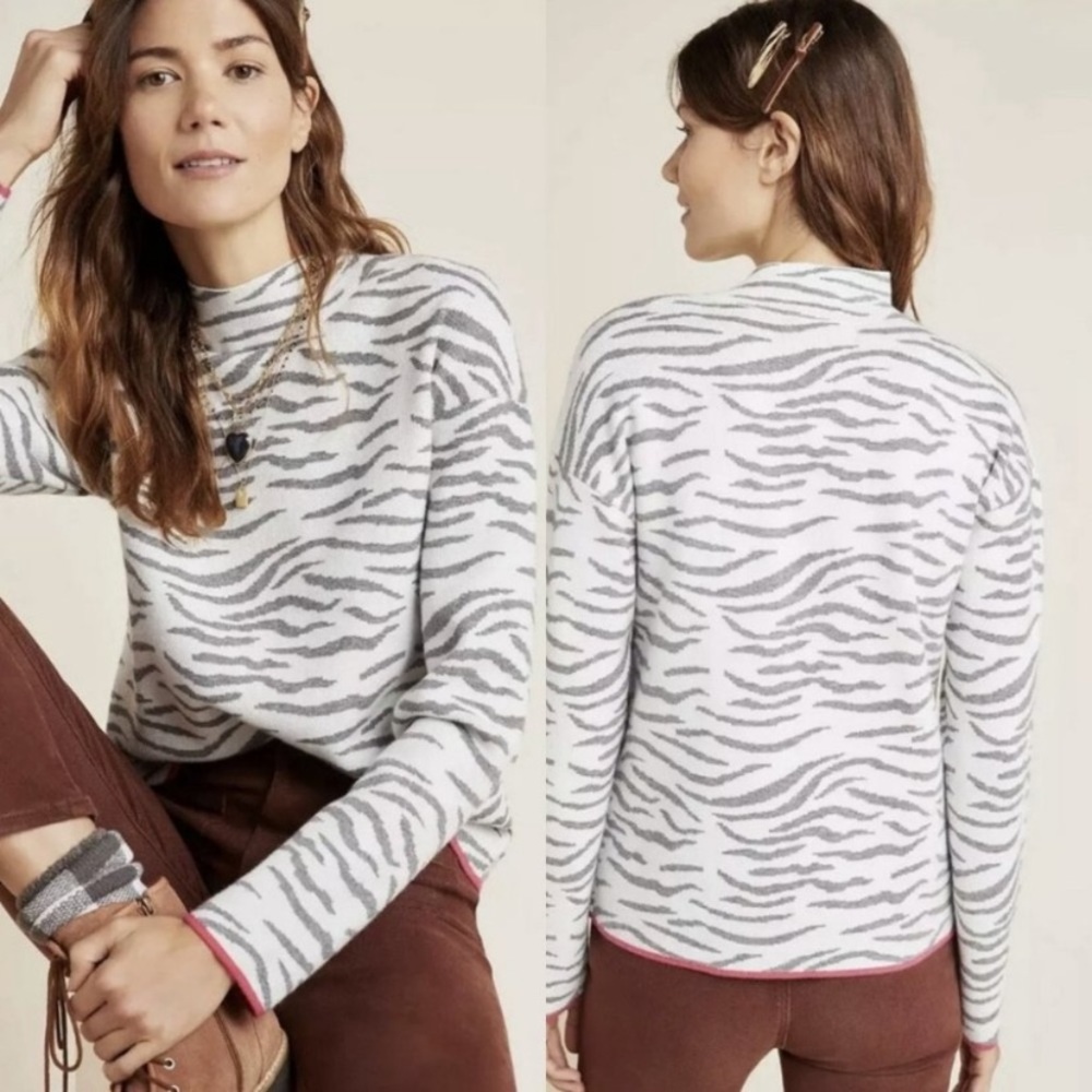 Anthropologie Lizzie Mock Neck Zebra Print Sweater 2X Pullover